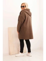 Dámske Plus veľkosť Faux Shearling kabát s kapucňou a vreckami Brown