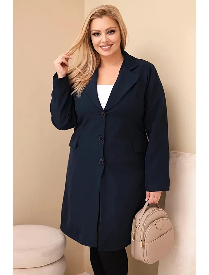 Dámske Plus veľkosť dlhý kabát s golierom a vreckami Garnet