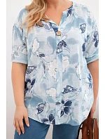 Dámská bavlněná halenka Plus Size s květinovým vzorem modrá