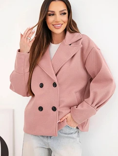 Dámská krátká model 22048851 bunda s límcem tmavě růžová - K-Fashion