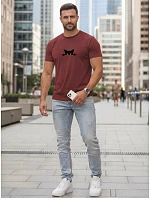 Pánské bavlněné tričko s motivem kočky bordó FashionStreet NX5102R