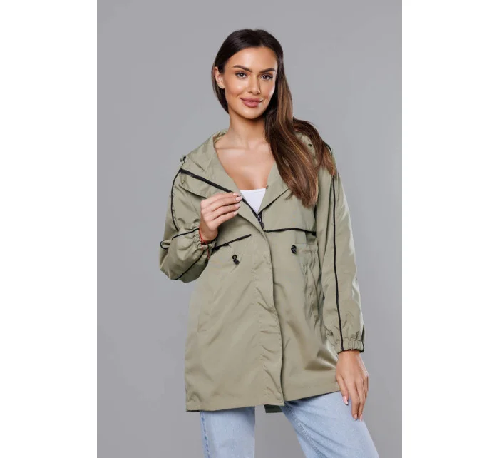 Dámska bunda s tenkou podšívkou olivová (B8119-48)