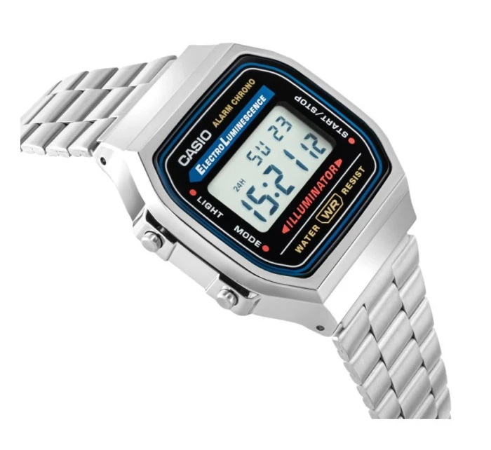 Unisex digitálne hodinky Casio A168WA s náramkom z nehrdzavejúcej ocele, strieborné Unisex digitálne hodinky Casio A168WA s náramkom z nehrdzavejúcej ocele, strieborné