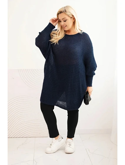 Dámský svetr Plus Size s model 21798607 pončo modrý - K-Fashion