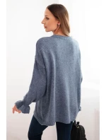 Dámsky džínsový sveter z mohéru a vlny voľného strihu Dámsky džínsový sveter z mohéru a vlny voľného strihu