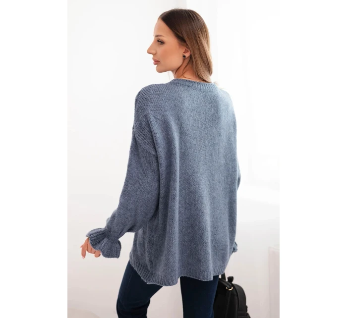 Dámsky džínsový sveter z mohéru a vlny voľného strihu Dámsky džínsový sveter z mohéru a vlny voľného strihu