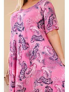 Dámské viskózové šaty ve velikosti Plus Size s krátkým rukávem a model 22043096 vzorem tmavě růžová - K-Fashion