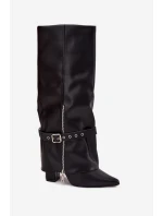 Dámské kozačky na klínku s ozdobným páskem eko kůže černé model 21708879 - Boto