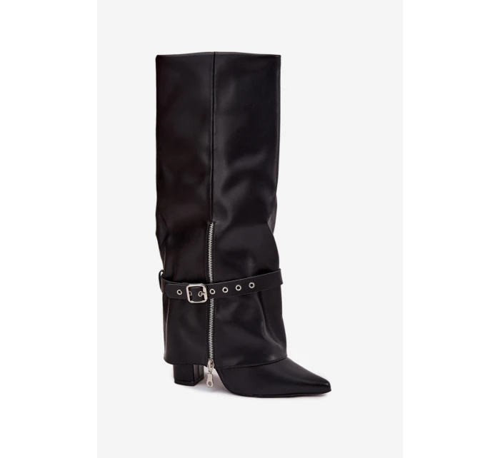 Dámské kozačky na klínku s ozdobným páskem eko kůže černé model 21708879 - Boto