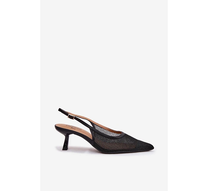 Síťové Sandály na Tenko Podpatku Černé Calora