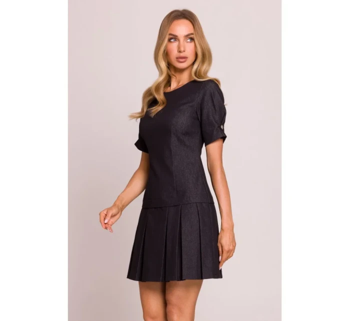 M842 Džínsové šaty so záhybmi - grafitové M842 Džínsové šaty so záhybmi - grafitové