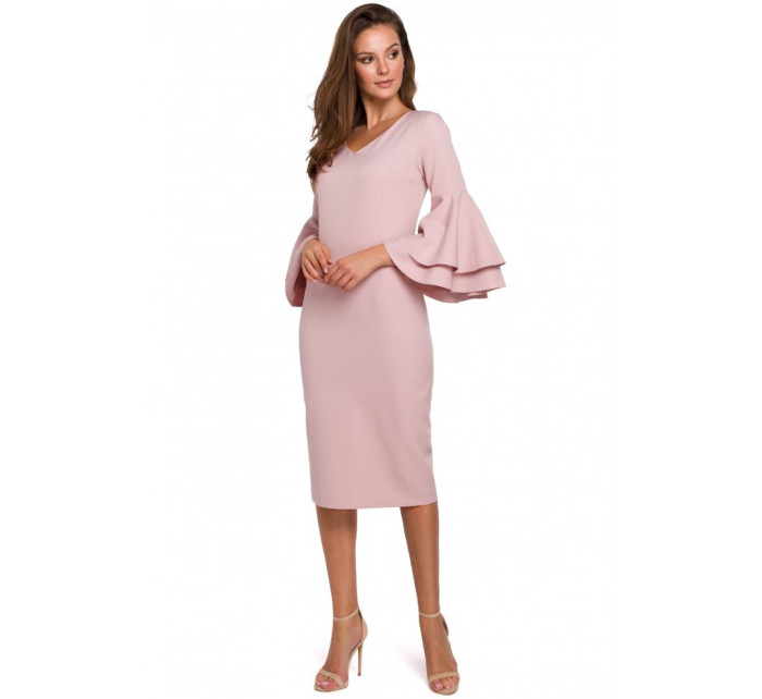 Plášťové šaty s rukávy  růžové model 18002413 - Makover