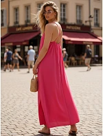 Dámske letné maxi šaty s viskózou, farba fuchsiová, FashionStreet EY2663 Dámske letné maxi šaty s viskózou, farba fuchsiová, FashionStreet EY2663