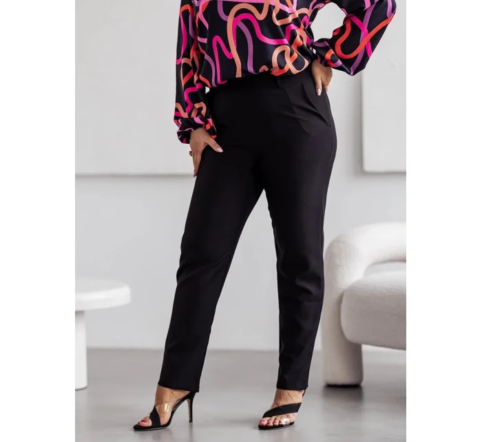 Čierne elegantné dámske nohavice nadmernej veľkosti (728)