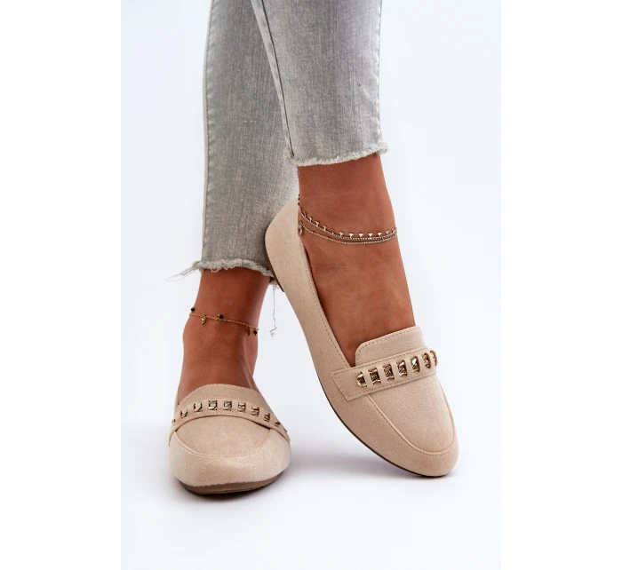 Błyszczące Mokasyny Damskie Z Łańcuchem Beżowe Aredilla Błyszczące Mokasyny Damskie Z Łańcuchem Beżowe Aredilla