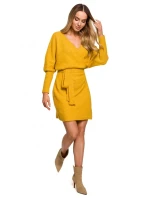 M631 Zavinovacie svetrové šaty s viazaním - medové M631 Zavinovacie svetrové šaty s viazaním - medové