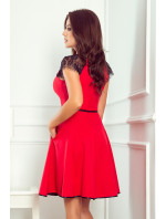 Červené dámske šaty s čipkovanými vsadkami model 7761416