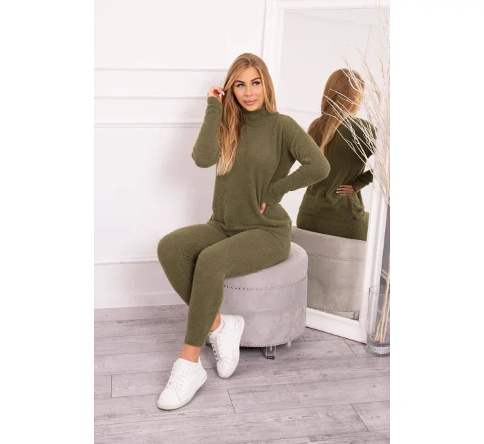 Dvojdielny sveterový set z alpaky vo farbe khaki