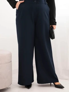 Dámské kalhoty Plus Size se širokou nohavicí a páskem čokoládové