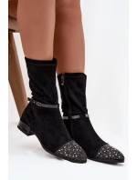 Botki Damskie Na Niskim Obcasie Ze Zdobieniem I Paskiem D&A MR52-165 Czarne