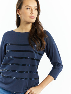 Monnari Tričká Dámske tričko s flitrovými pruhmi Navy blue