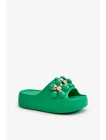Dámske penové papuče s ozdobou na hrubej podrážke, zelené Bremavia