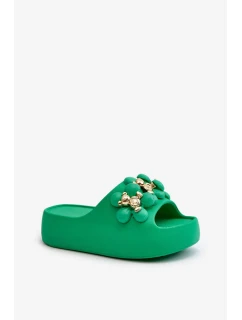 Dámske penové papuče s ozdobou na hrubej podrážke, zelené Bremavia