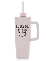 EVERY DEJ IS GUD DEJ - ružový cestovný hrnček s priehľadným viečkom 900 ml