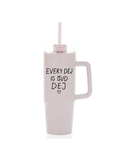 EVERY DEJ IS GUD DEJ - ružový cestovný hrnček s priehľadným viečkom 900 ml