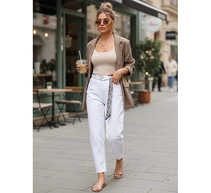 Dámske džínsy s vysokým pásom mom fit white FashionStreet UY2935