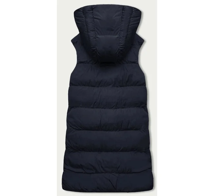 Tmavo modro-čierna obojstranná dlhá dámska vesta (V723) Tmavo modro-čierna obojstranná dlhá dámska vesta (V723)