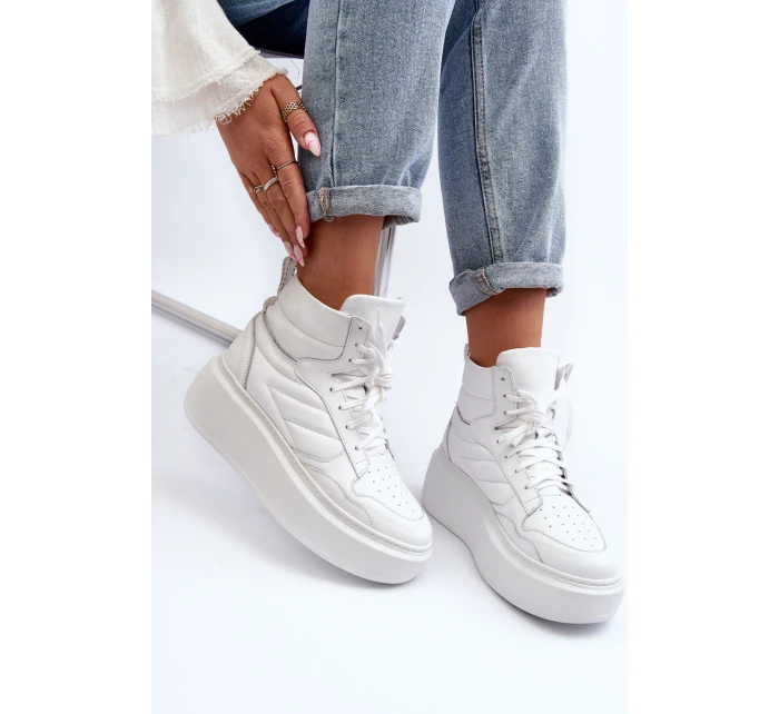 model 21647188 Dámské Kožené Sportovní Boty Na Platformě Bílé - Zazoo model 21647188 Dámské Kožené Sportovní Boty Na Platformě Bílé - Zazoo