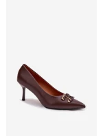 Podpatky Lodičky s ozdobou Eko kůže Hnědé model 22037630 - Boto