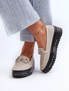 Dámske kožené mokasíny na platforme so zdobením S.Barski béžové