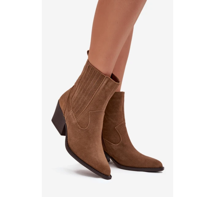 Dámska zateplená členková obuv Dylira na podpätku - ťava, semiš Dámska zateplená členková obuv Dylira na podpätku - ťava, semiš