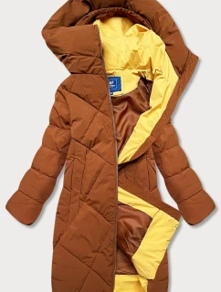 Dlhšia dámska zimná bunda v karamelovej farbe s vysokým stojačikom (j9-067)