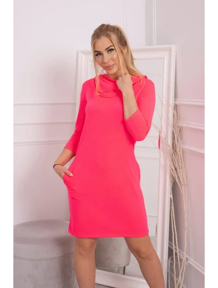 Šaty s kapucí a kapsami růžové neonové Šaty s kapucí a kapsami růžové neonové