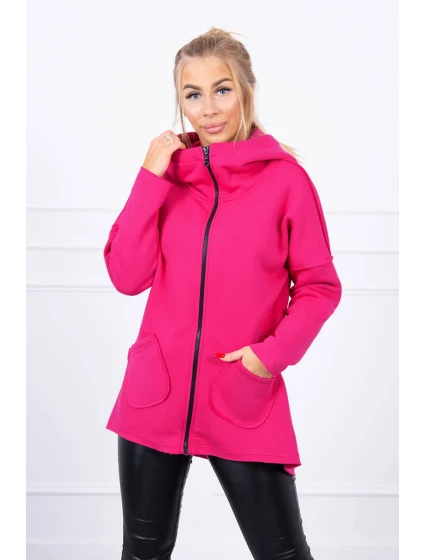 Zateplená mikina s prodlouženými zády a kapsami fuchsiová