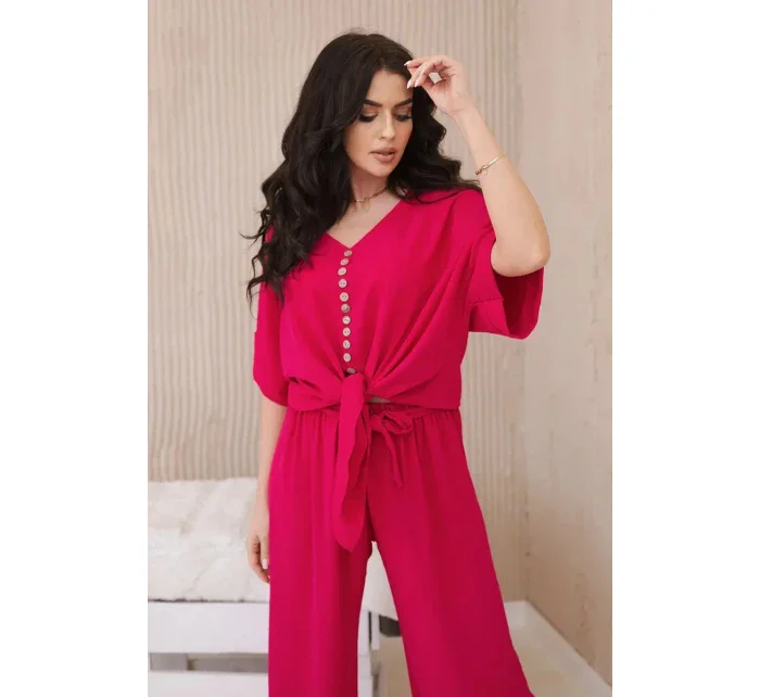Súprava blúzky a nohavíc vo fuchsiovej farbe