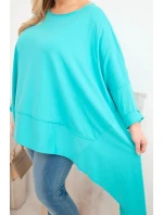 Dámske Plus veľkosť bavlnená tunika s asymetrickým lemom tyrkysová