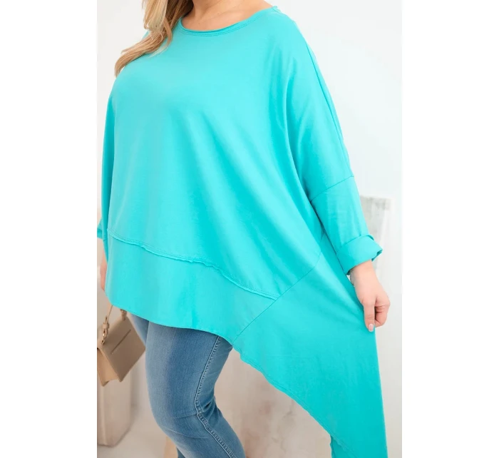 Dámske Plus veľkosť bavlnená tunika s asymetrickým lemom tyrkysová