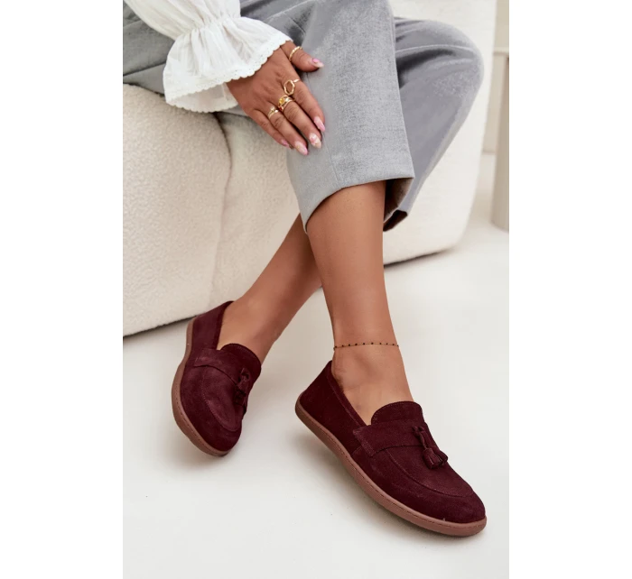 Skórzane Zamszowe Mokasyny Typu Barefoot Zazoo 322 Bordowe