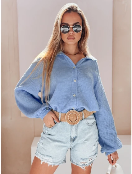 Dámská mušelínová košile oversize modrá model 21989198 - Dstreet
