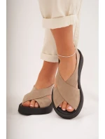 Dámské sandály model 22027703 z přírodního semiše Béžové - Zazoo