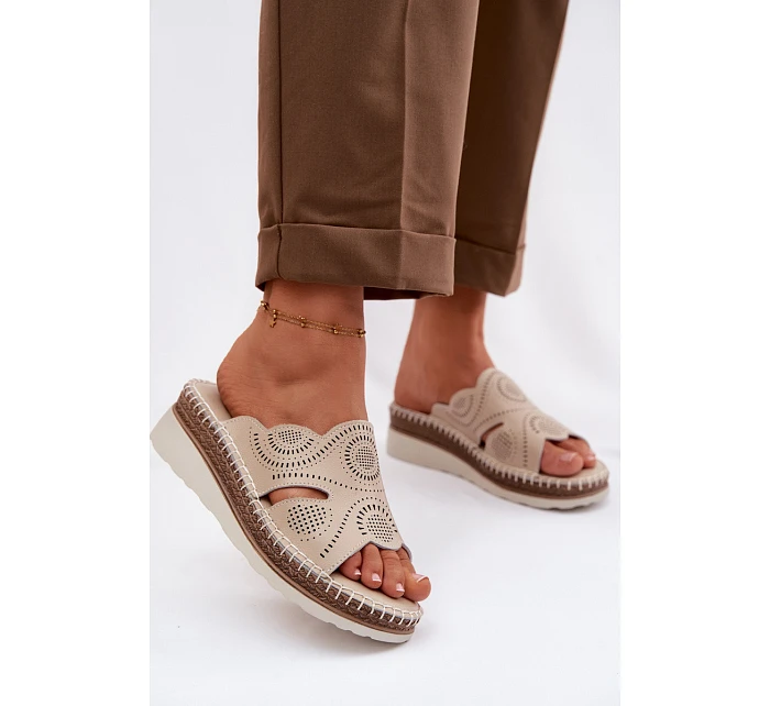 Kožené dámské sandály na platformě S.Barski GR61-5915 béžové