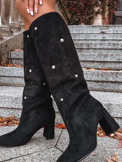 Dámske zateplené topánky na podpätku s ozdobnými detailmi Black Lucinda