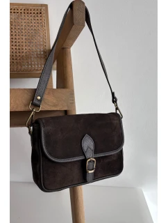 Dámska semišová kožená kabelka Norla - čokoládová