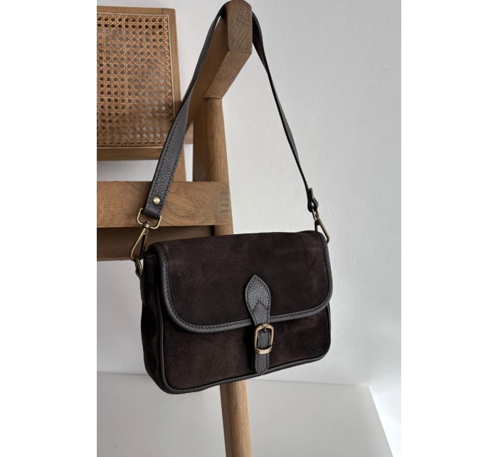 Dámska semišová kožená kabelka Norla - čokoládová