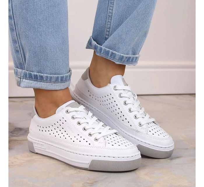 Rieker W RKR642 biele kožené ažurové topánky