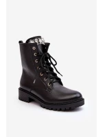 Dámské kožené workery s ozdobou model 21640614 Černé - Zazoo